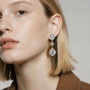 White Cz  Drop Earrings On Gold Plating